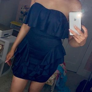 Blue strapless dress